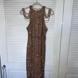 Nude Sequin Floor Length Evening Gown/Prom Dress/Formal Dress